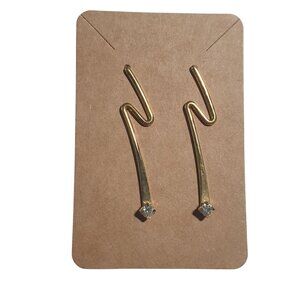 Gold Tone Zigzag Drop Earrings Rhinestone Accents Retro Fashion Bling Gift